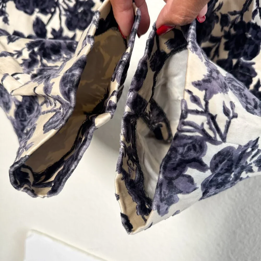 Tory Burch Dayton Floral Velvet Pants Size 8 Ivory Purple Flocked